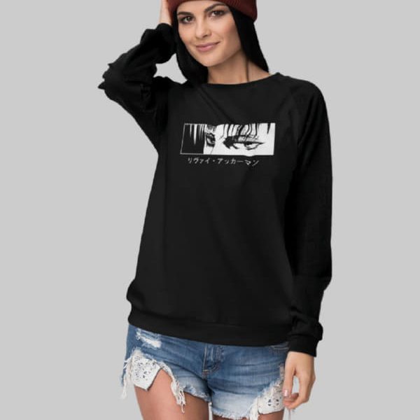 ATTACK ON TITAN | LEVI ACKERMAN EYES WOMAN SWEATSHIRT | BLACK